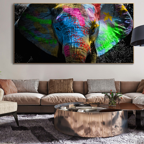 Pintura en lienzo de elefante de grafiti para habitación de niños, carteles e impresiones coloridas, fotos de pared de animales ► Foto 1/6