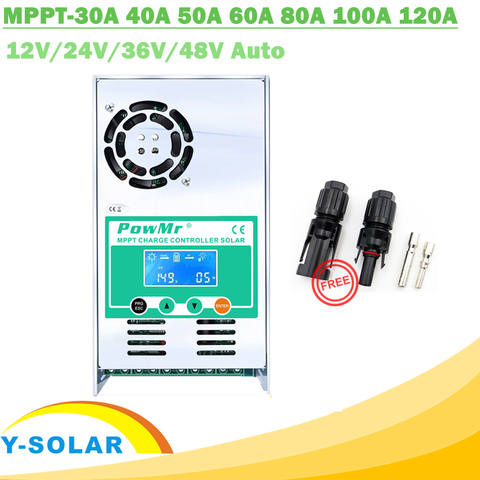 MPPT-controlador de carga Solar con retroiluminación, regulador Solar LCD de 12V, 24V, 36V y 48V automático para conector de ácido y litio, 120A, 80A, 60A, 40A ► Foto 1/6