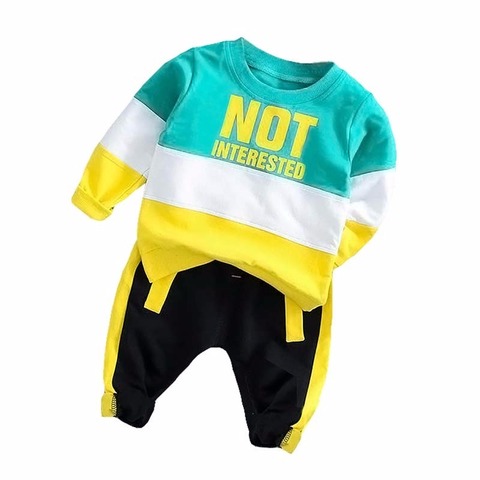 Conjunto de ropa para bebé, niño y niña, traje deportivo con letras de algodón para niño pequeño, camiseta de manga larga y pantalones ► Foto 1/6