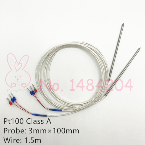 Sensor de temperatura Pt100 Clase A, 3mm x 100mm, punta de aguja, Cable blindado de 3 cables, 1,5 m / 3 metros, acero inoxidable de grado alimenticio SUS304 ► Foto 1/4