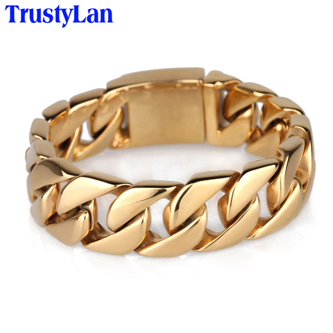 TrustyLan Mens Joyas de Acero Inoxidable Pulsera de Los Hombres de Botón A Presión de Color de Oro de Oro Pulseras Brazaletes de Los Hombres de Color de Banda 2017 ► Foto 1/6