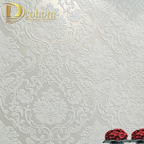 Papel tapiz 3D para decoración de pared, vinilo decorativo, estilo victoriano clásico europeo floral Damasco, ideal para el hogar, sala de estar, color rosa, beige, blanco y crema, rollos ► Foto 1/6