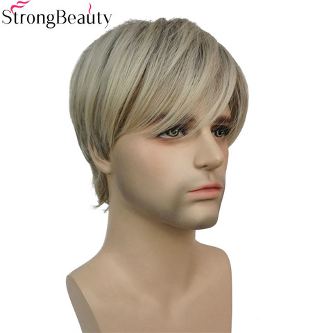 StrongBeauty corto sintético hombres pelucas mezcla rubia resistente al calor peluca sin tapa ► Foto 1/5
