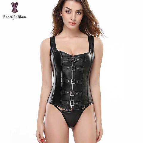 Corset gótico de cuero con cremallera frontal, ropa de baile de alta calidad, chaleco de entrenamiento de cintura, corsé sobre el busto, 905 ► Foto 1/6