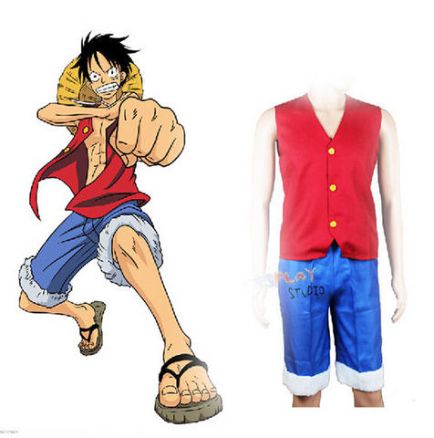 Conjunto de Cosplay japonés de una pieza para hombre, mono de Anime D Luffy, chaleco y pantalones cortos, color rojo, azul ► Foto 1/5