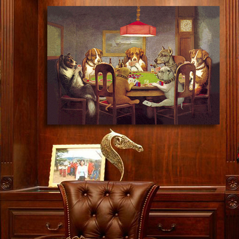 QKART pintura al óleo pared arte lienzo impresiones perros jugando póker no enmarcado Animal pared imágenes para carteles e impresiones de sala de estar ► Foto 1/6