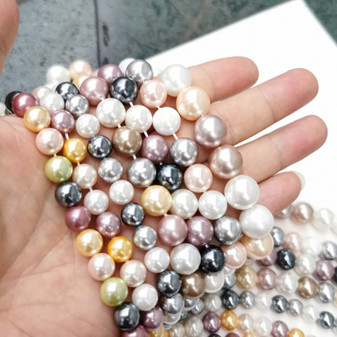 Cuentas sueltas redondas de mezcla de colores de alta calidad, perlas de imitación de concha, tamaño de 4 a 14mm, fabricación de joyas de 15 pulgadas, nueva moda ► Foto 1/6