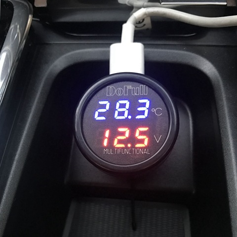 Cargador USB Digital para batería de coche, voltímetro de voltaje, medidor de temperatura, Monitor para batería de 12V y 24V ► Foto 1/6