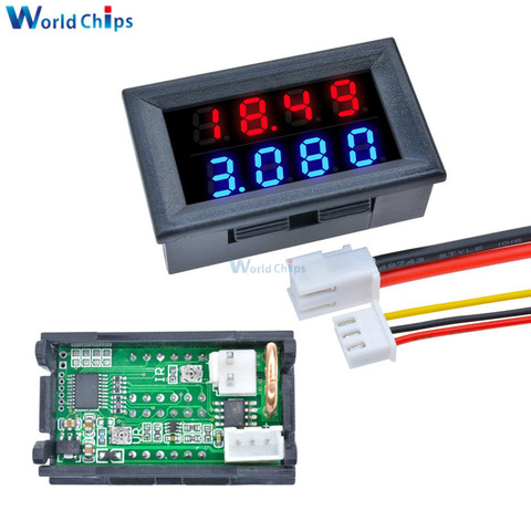 0,28 pulgadas rojo azul LED pantalla Dual 4 bits 5 cables DC 200 V 10A voltaje medidor de corriente fuente de alimentación amperímetro voltímetro DC Digital ► Foto 1/1