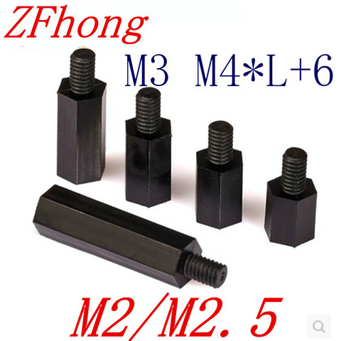 50 Uds 20 piezas espaciador de nylon M2 M2.5 M3 M4 * L + 6 macho a hembra negro separador de nailon ► Foto 1/1