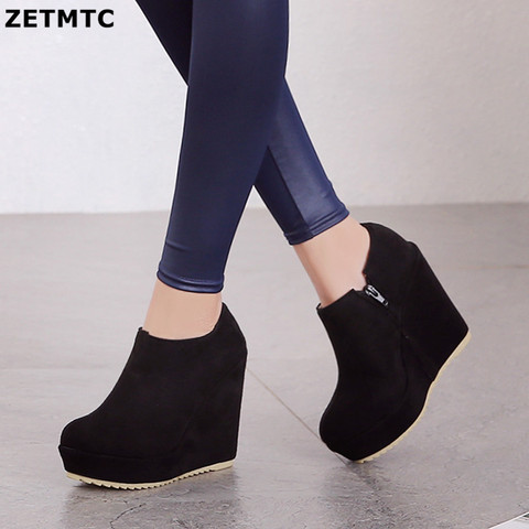 2022 otoño e invierno nuevo estilo botas de mujeres Sexy plataforma de punta redonda cuñas botas tobillo botas de talla grande 32-43 ► Foto 1/6