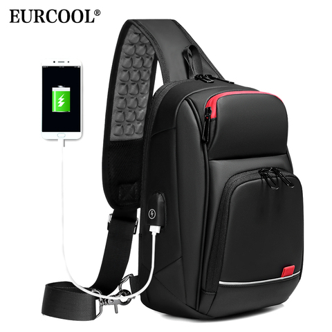 EUROCOOL-Bolso de hombro tipo bandolera para iPad de 9,7 pulgadas para hombre, bolsas de mensajero de viaje corto, repelente al agua, carga USB, paquetes de pecho n1906 ► Foto 1/6