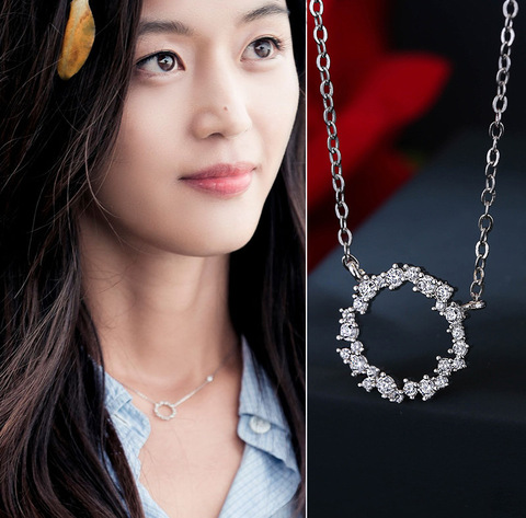 RYOUCUTE-Collares circulares de diamantes de imitación coreanos para mujer, joyería de Color plata, Collares de boda Kolye, Bisutería ► Foto 1/5