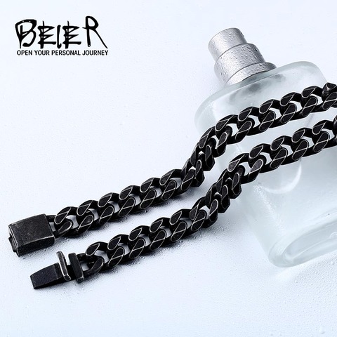 BEIER Vitage de acero inoxidable hace que la vieja pulsera de cadena de recorte plano brazalete hombre estilo dominador de regalo de personalidad BC8-051 ► Foto 1/5