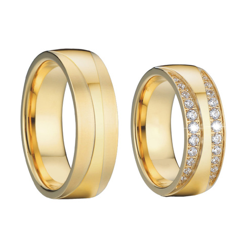 Clásico de alianzas de matrimonio par conjunto de anillos de boda para hombres y mujeres cz joyas de zirconio de color oro de joyas de acero inoxidable ► Foto 1/6