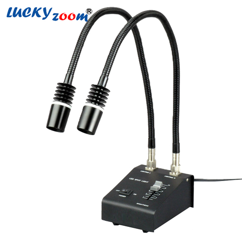 Luckyzoom potente 6 vatios luz LED fría Doble cuello de ganso fibra óptica iluminador Trinocular estéreo Zoom microscopio Accesorios ► Foto 1/1