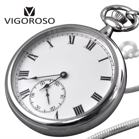 VIGOROSO-reloj resistente al agua de lujo, Reloj de bolsillo mecánico de acero inoxidable completo liso, subesfera, esqueleto, Vintage, antiguo ► Foto 1/6