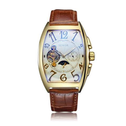 Reloj Mecánico Retro Para hombre y mujer, pulsera de cuarzo con correa de cuero único rectangular ► Foto 1/1