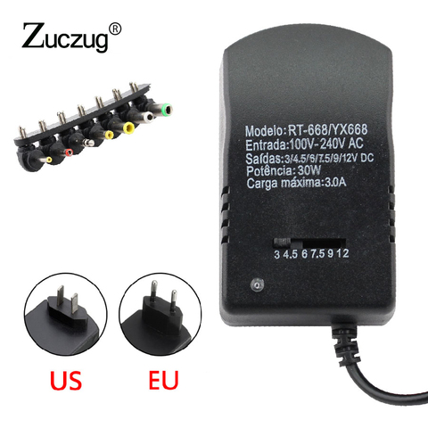 Adaptador de fuente de alimentación de 3V, 6V, 9V, 12 V, CC de CA, 12 V, adaptador Universal de fuente de alimentación conmutada por USB, convertidor de 3, 6, 9, 12 V, 7 enchufes, 3A, 30W ► Foto 1/6