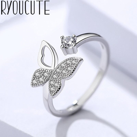 Real Color plata Zirconia mariposa anillos para las mujeres de lujo bohemio joyas Vintage para declaración antiguo dedo anillo grande ► Foto 1/3