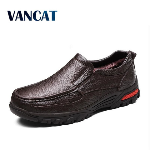 VANCAT zapatos de negocios de cuero genuino para hombre talla 38-48 moda hechos a mano hombres pisos formales de alta calidad mocasines botas de nieve ► Foto 1/6