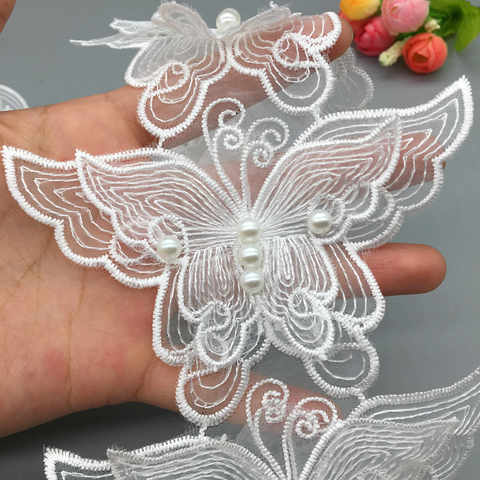 5x último blanco perla mariposa bordado cinta para ajuste, cordón tela vestido de boda para mujer costura de bricolaje hecha a mano suministros de artesanía ► Foto 1/6