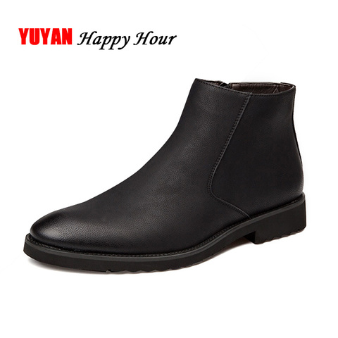 Botas de moda de cuero suave para hombre, botas de estilo británico para hombre, calzado de marca, negro, A235 ► Foto 1/6