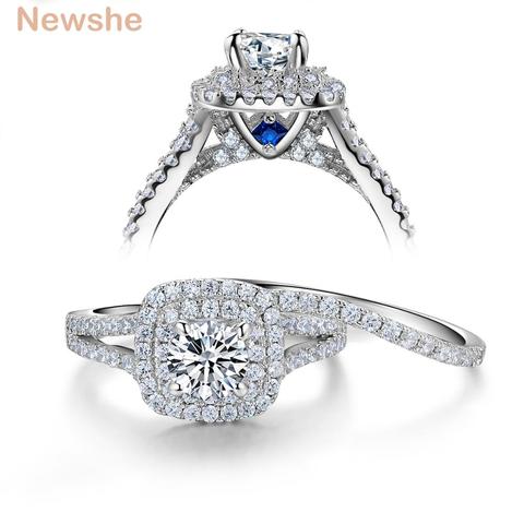 Conjuntos de anillos de boda Newshe 2 uds sólida plata 925 para mujer, estilo victoriano, piedras azules laterales, joyería clásica para mujer ► Foto 1/6