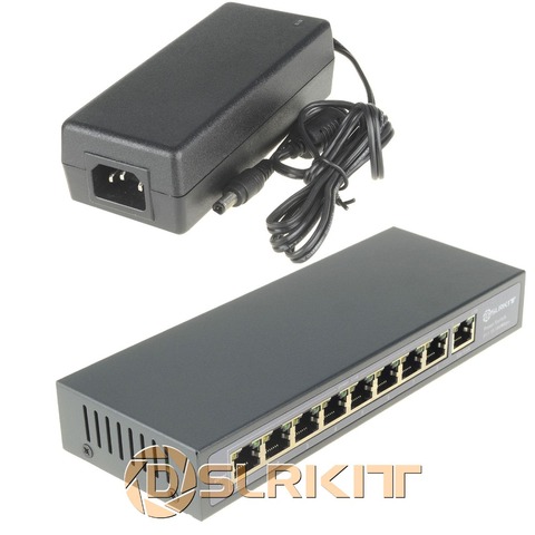 DSLRKIT 48 V 120 W 9 puertos 8 PoE inyector potencia sobre Ethernet interruptor 4,5 +/7,8-con adaptador de corriente ► Foto 1/6