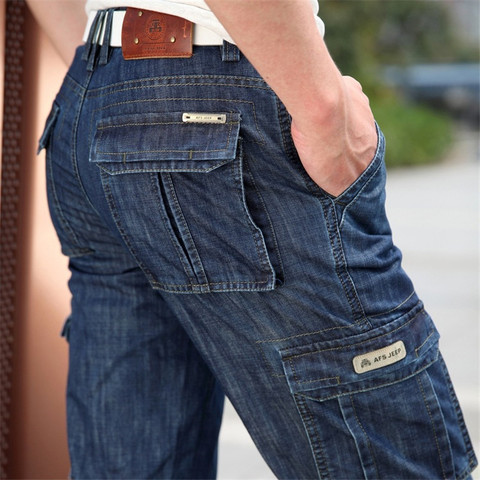Cargo Jeans hombres tamaño grande 29-40 42 Casual militar Multi-Bolsillo Jeans ropa masculina 2022 nueva alta calidad ► Foto 1/5