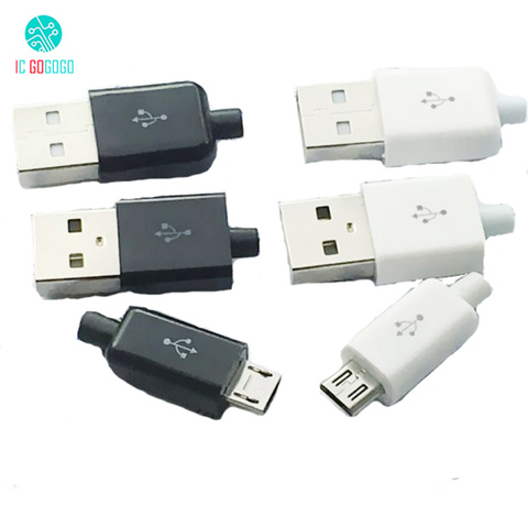 Adaptador de Conector MICRO USB macho 5P, tipo A, Kit de bricolaje, enchufe USB blanco y negro, 5 pines, Cargador USB, 10 Uds. ► Foto 1/2