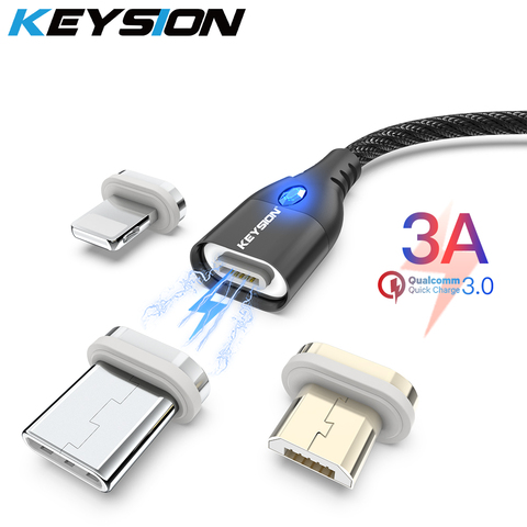 KEYSION-Cable magnético 3A Micro USB tipo C para iPhone, Cable de carga rápida de 1M, cargador magnético de teléfono para Samsung Xiaomi Cabo ► Foto 1/6