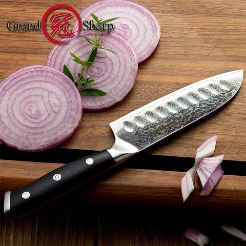 Cuchillo Santoku vg10 de 5 pulgadas, cuchillo de cocina de acero damasco japonés de 67 capas de acero al carbono, utensilios de cocina para Chef con caja de regalo ► Foto 1/6