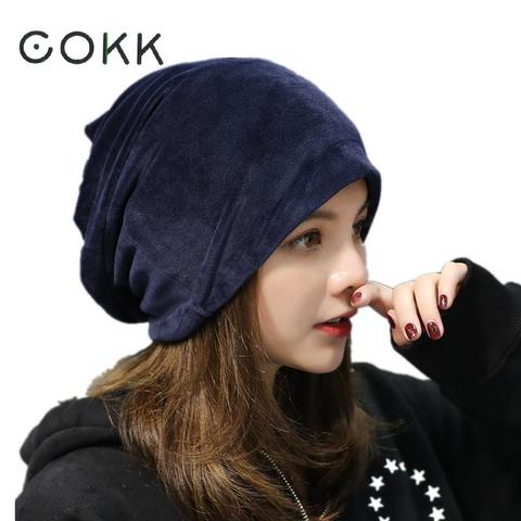 COKK-sombreros de invierno para mujer, gorros tejidos, gorros de terciopelo cálido ruso ► Foto 1/6