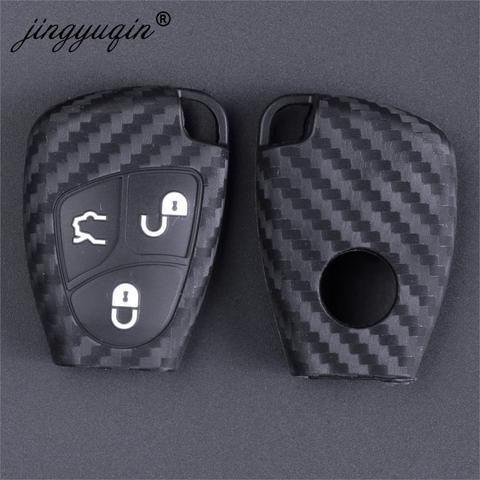 Jingyuqin-funda para mando a distancia de silicona con 3/4 botones para Mercedes Benz B C E ML S CLK CL 2B, carcasa para mando a distancia, fibra de carbono, estilismo para coche ► Foto 1/2