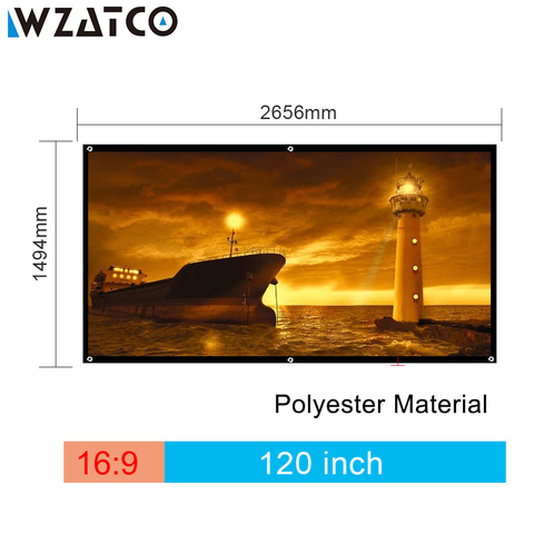 WZATCO-pantalla de proyección de 100 pulgadas, 120 pulgadas, 16:9, sin marco, portátil, de poliéster, para proyector HD LED CTL80 C80 UC46 ► Foto 1/5