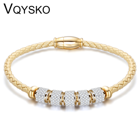 Pulsera de joyería con cierre magnético para mujer, accesorios de cristal brillante, pulsera de cuentas de cordón de cuero trenzado, el mejor regalo ► Foto 1/6