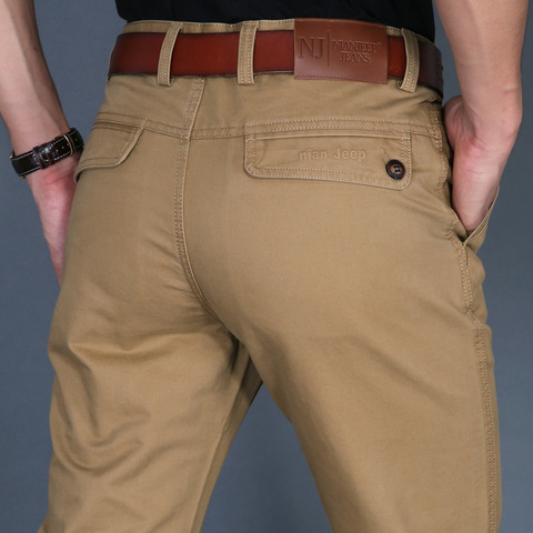 Icsartenes-Pantalones rectos de algodón para hombre, pantalón informal, color caqui, negro, talla grande, 40, 42, Primavera, 2022 ► Foto 1/5