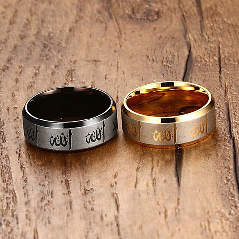 ZORCVENS-anillos de acero inoxidable para hombre, Color negro y dorado, 316L, árabe, Islámico ► Foto 1/6