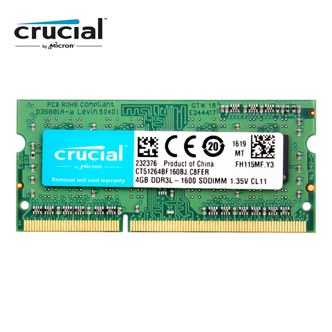 Crucial RAM SO DIMM DDR3 DDR3L 8 GB 4GB 1333MHZ 1066MHz 1600 SODIMM 8 GB 12800S 1,35 V para memoria de portátil notebook ► Foto 1/5