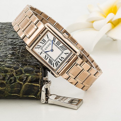 Reloj de cuarzo de aleación de oro rosa para mujer, rectangular, de lujo, sencillo, resistente al agua, relojes de pulsera para mujer, 2022 ► Foto 1/5
