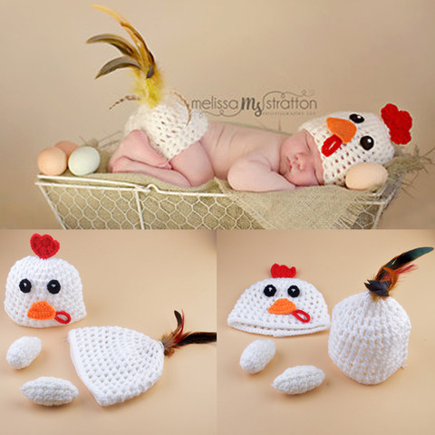 Ropa de bebé con diseño de Animal hecho a mano para fotografía recién nacido, traje de las gallinas del pollo del ganchillo H265 ► Foto 1/6