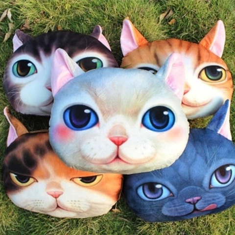 35, 36cm x 36cm 3D cabeza de gato adorable almohada creativo dibujos animados sofá cojín para siesta para oficina lavable almohada Cojines de asiento de coche decoración para el hogar ► Foto 1/1