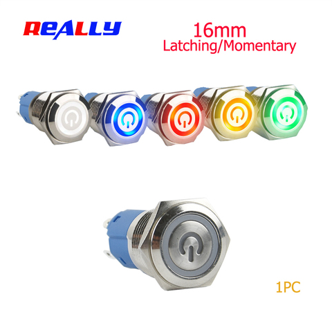 Interruptor de botón de Metal con enganche impermeable, 16mm, luz LED de 3V, 6V, 12V, 24V, 36V, 48V, 110V, 220V, rojo, azul, verde, amarillo, blanco ► Foto 1/6
