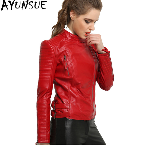 AYUNSUE-abrigo de pelo auténtico de oveja para 100%, chaqueta de piel auténtica para mujer, chaquetas cortas ajustadas, ropa de abrigo, chaqueta de cuero WYQ793 ► Foto 1/6