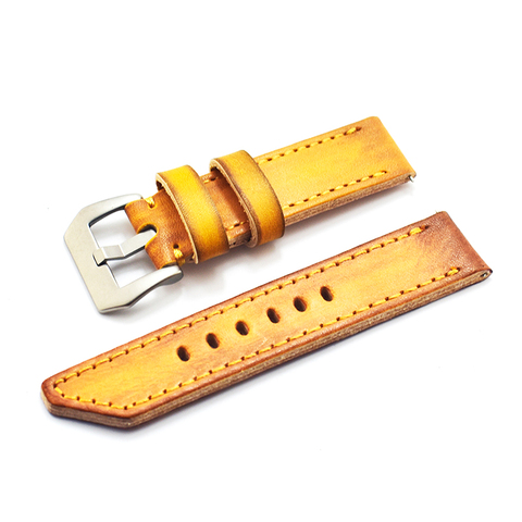 Correa de cuero para reloj de hombre, accesorio Vintage hecho a mano, amarillo, de 22mm, 24mm y 26mm ► Foto 1/6