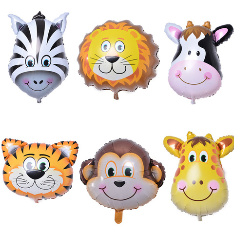 6 unids/lote mini cabeza de animal foil globos inflables globo Feliz cumpleaños fiesta decoraciones niños baby shower party supplies ► Foto 1/6