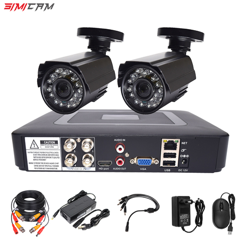 Cámara de seguridad cctv, kit de sistema de seguridad, videovigilancia, 2 cámaras HD 720P/1080P 4ch dvr, vigilancia, visión nocturna resistente al agua ► Foto 1/6