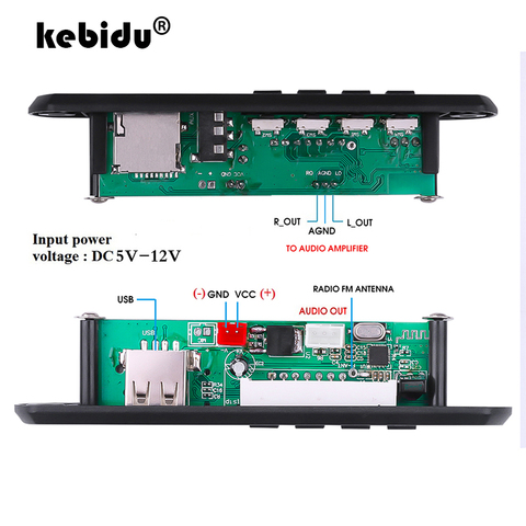 Kebidu Bluetooth 5,0 reproductor MP3 tablero decodificador FM Radio TF USB 3,5mm módulo auxiliar Bluetooth receptor kit de coche Placa de amplificador de Audio ► Foto 1/6