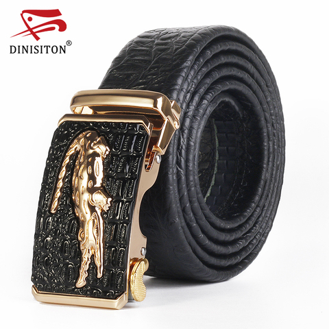 Dinitriton-cinturón automático de piel auténtica con estampado de cocodrilo para hombre, cinturón de cabeza de cocodrilo, AT-CRO ► Foto 1/6